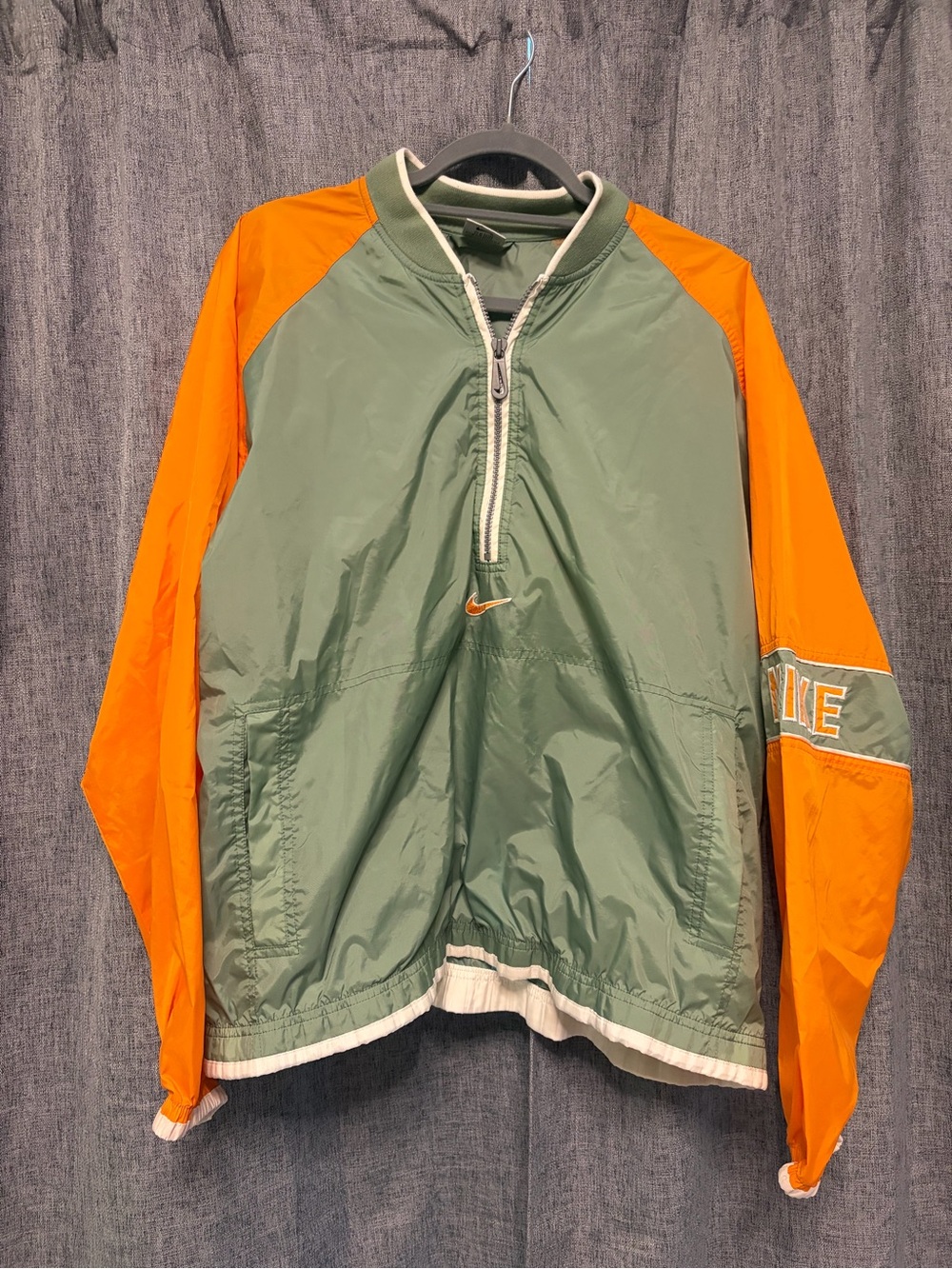 Vintage Nike Men’s Olive Green & Orange Half-Zip Windbreaker